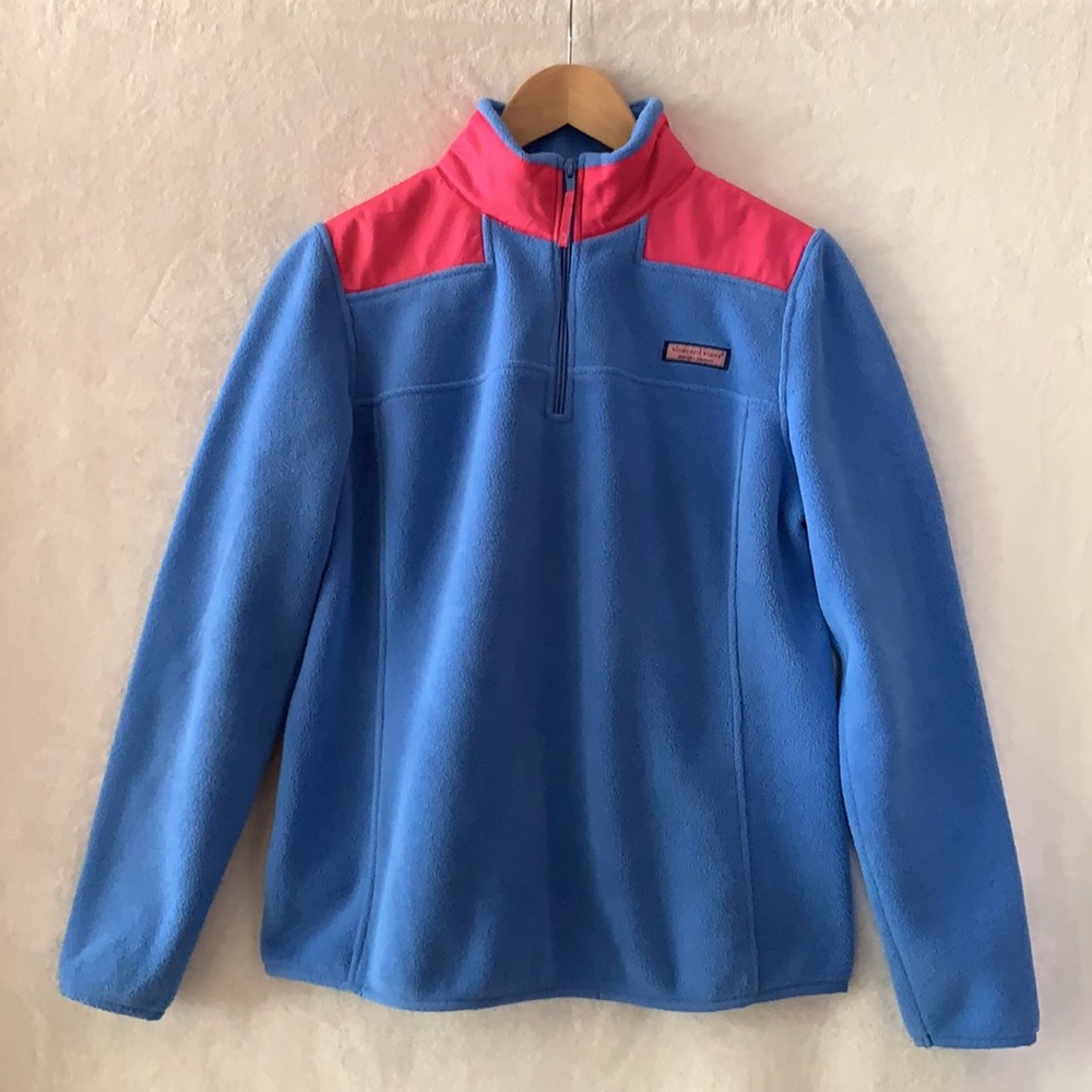 🐳Vineyard Vines Blue/Pink 1/4 Zip Fleece SM